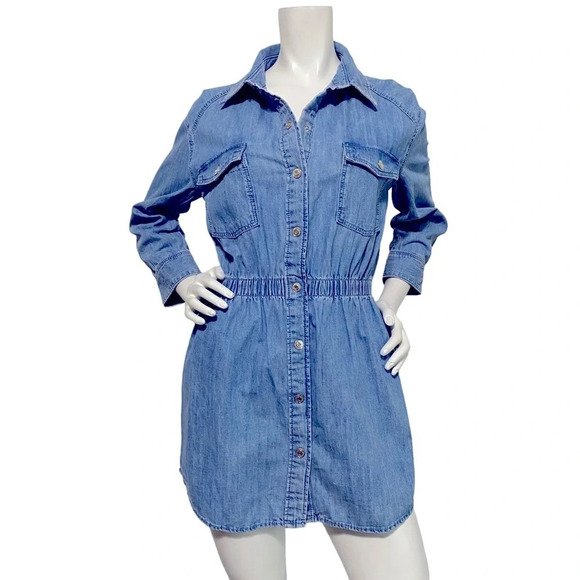 Zara “NEW” The Lauren Denim Long Sleeve Button Front Collared Mini Dress Size XS - Picture 1 of 8